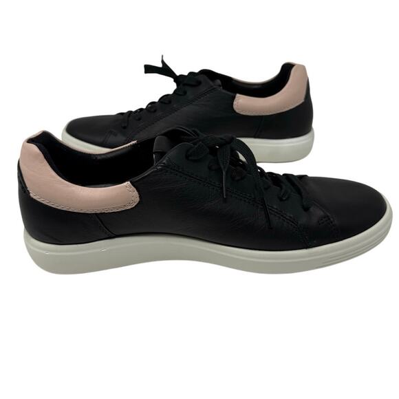 ECCO Soft Black Leather Sneakers Women’s 10 Lace Up Comfort Shoes Pink Trim - Picture 7 of 7